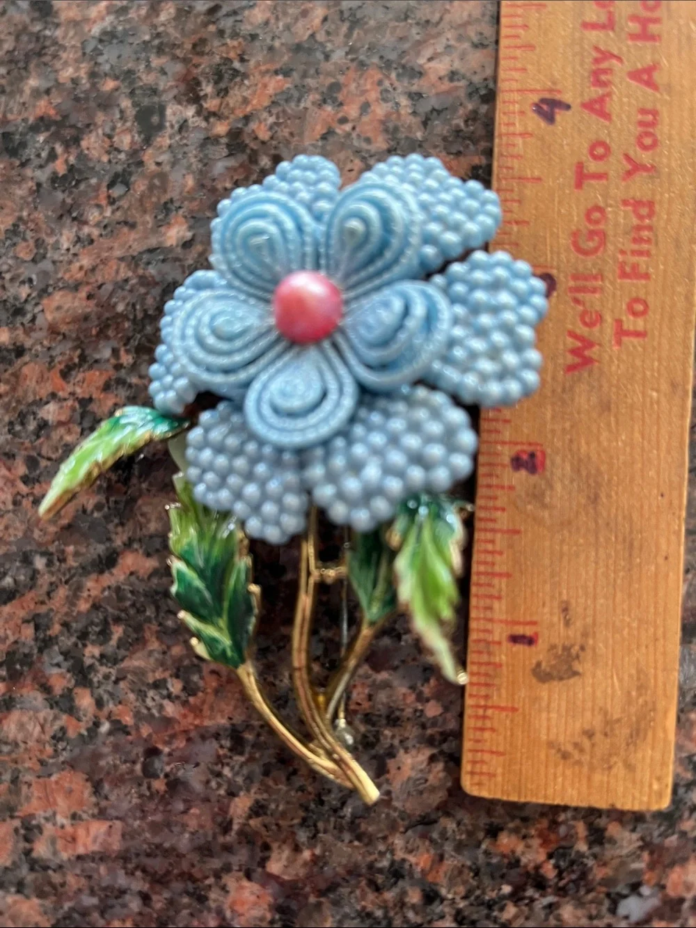 Vtg Floral Flower Statement 3D Brooch Plastic Petals Enamel Metal Stem MCM Pin